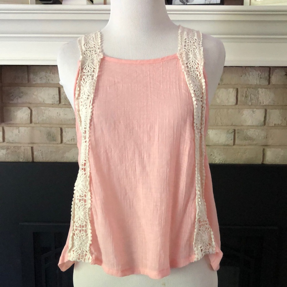 Timing Blush Pink Crotchet Lace Striped Cropped Tank Top size L